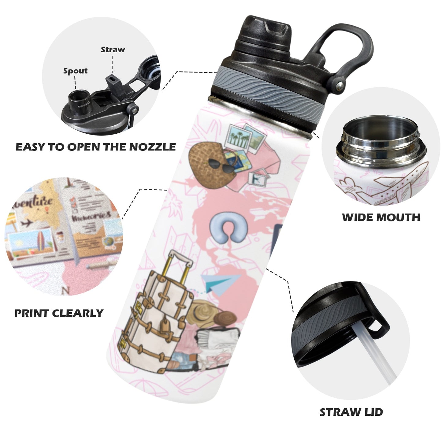 Insulated Water Bottle with Dual Use Lid