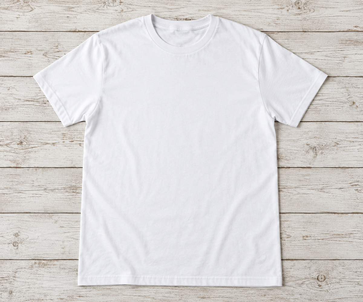 White short-sleeve crew-neck shirt, illustrative custom design mockup