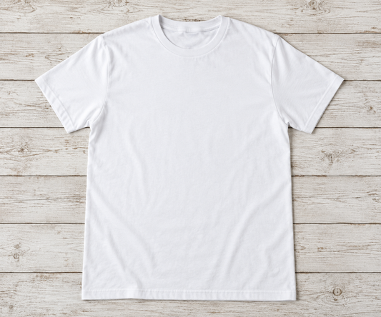 White short-sleeve crew-neck shirt, illustrative custom design mockup