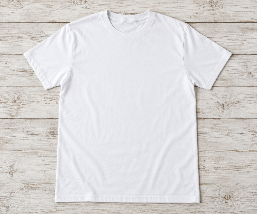 White short-sleeve crew-neck shirt, illustrative custom design mockup