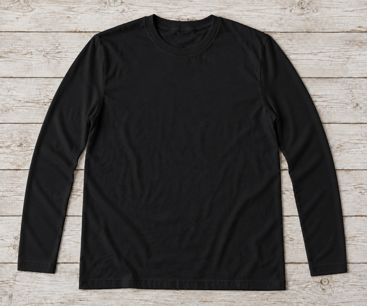 Black long-sleeve crew-neck shirt; illustrative color mockup