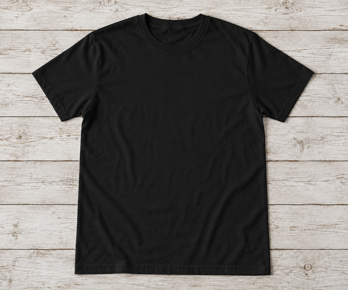 Black short-sleeve crew-neck shirt; illustrative color mockup