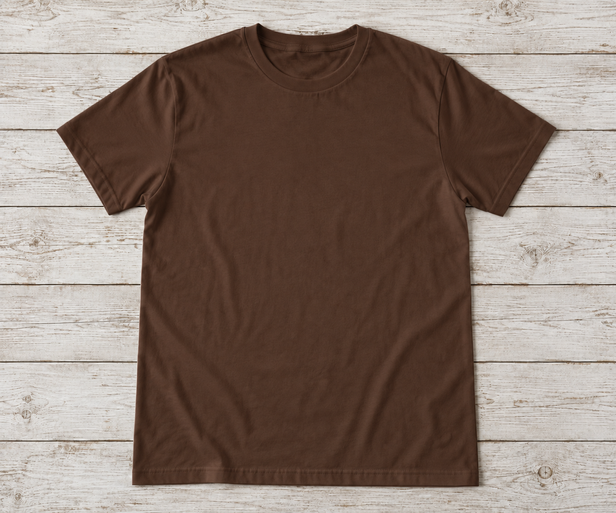Chocolate short-sleeve crew-neck shirt; illustrative color mockup
