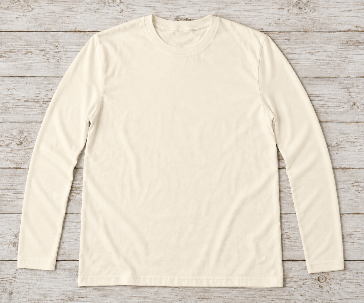 Cream long-sleeve crew-neck shirt; illustrative color mockup