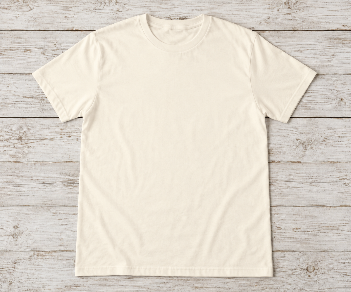 Cream short-sleeve crew-neck shirt; illustrative color mockup