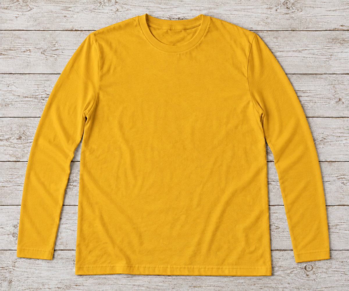 Gold long-sleeve crew-neck shirt; illustrative color mockup