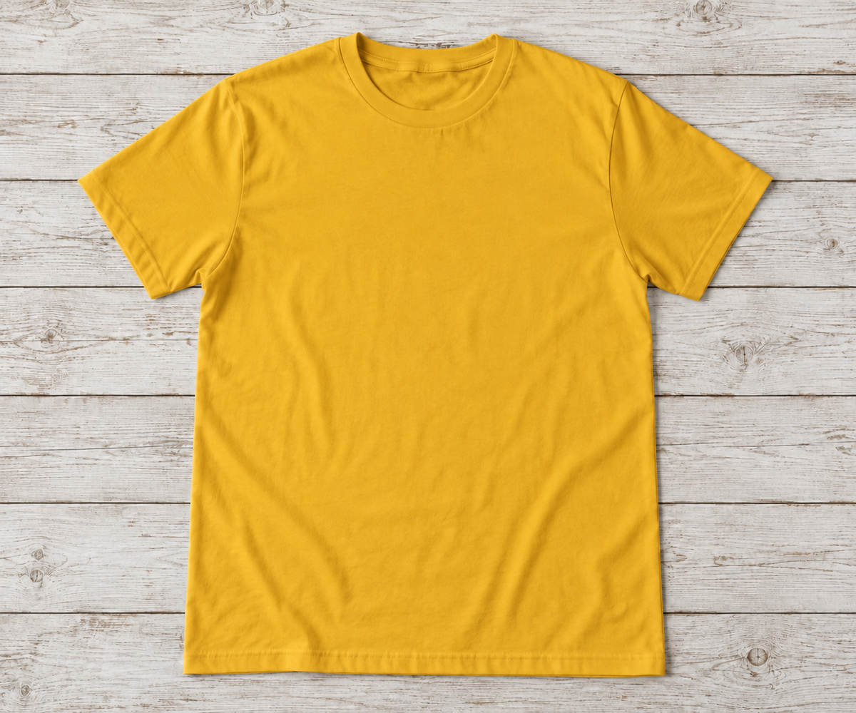 Gold short-sleeve crew-neck shirt; illustrative color mockup