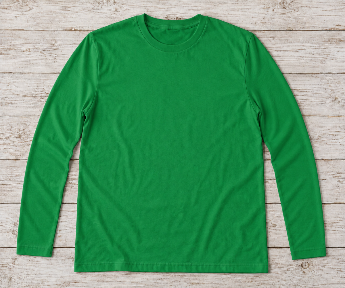 Green long-sleeve crew-neck shirt; illustrative color mockup