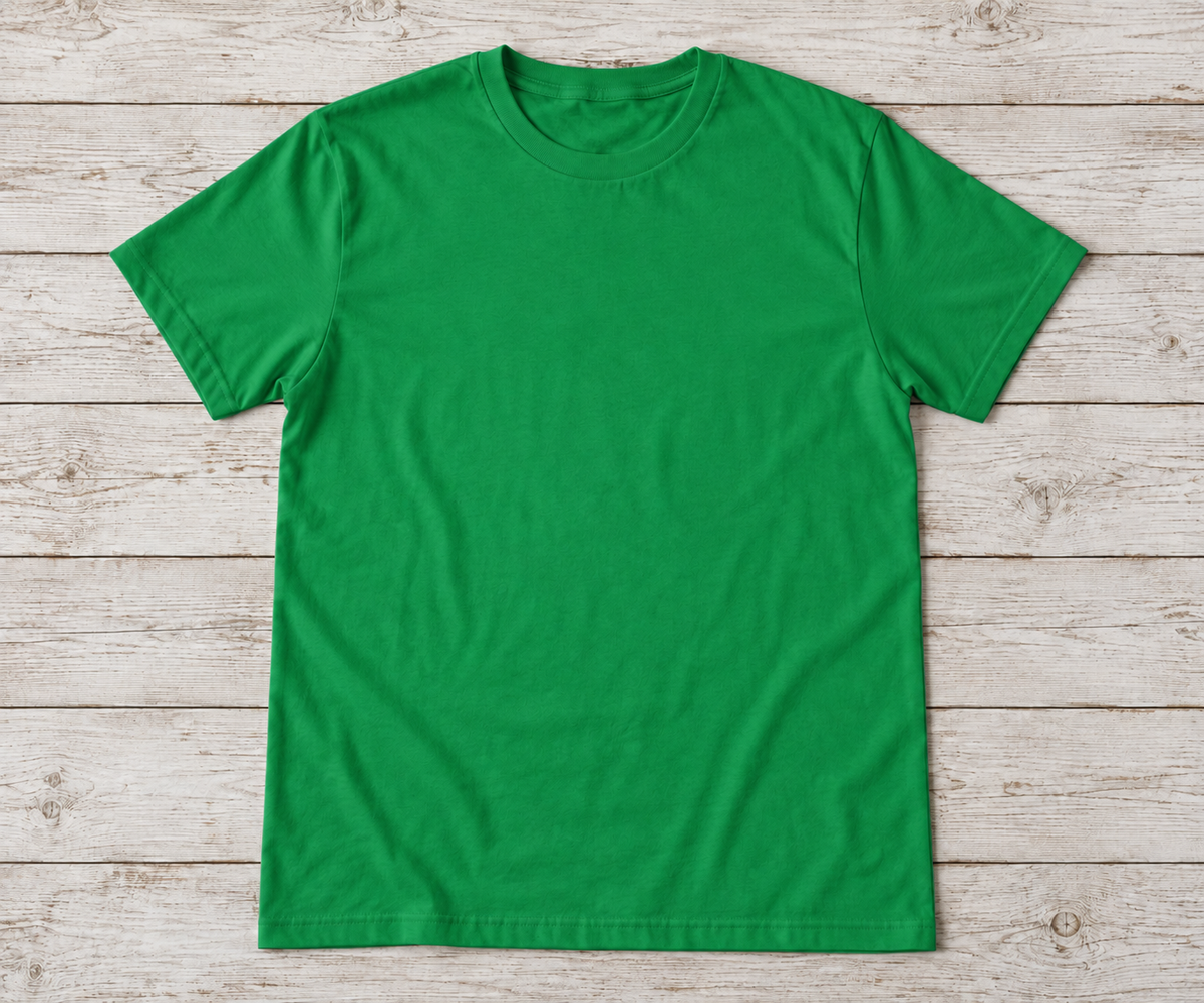 Green short-sleeve crew-neck shirt; illustrative color mockup
