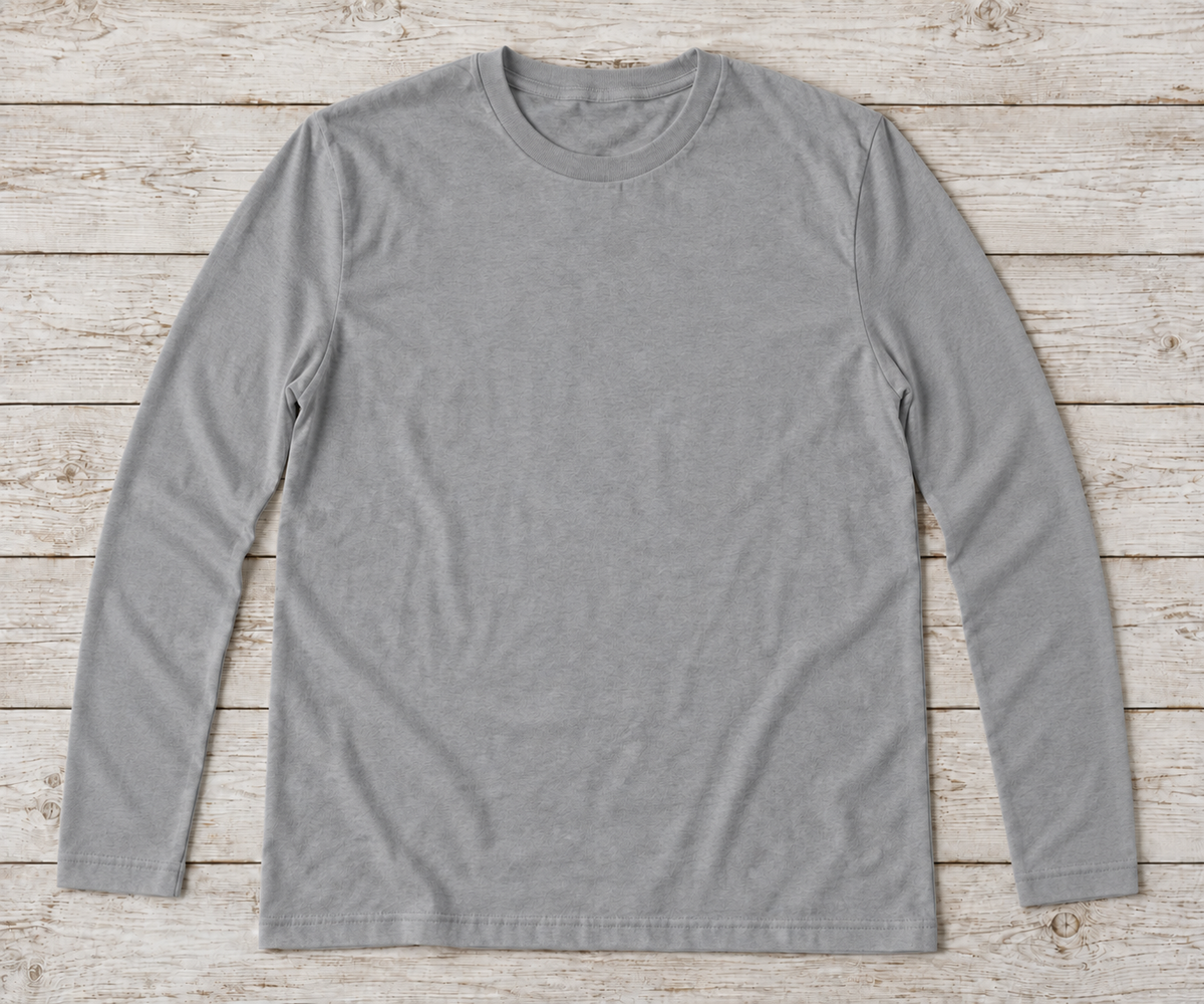 Grey long-sleeve crew-neck shirt; illustrative color mockup