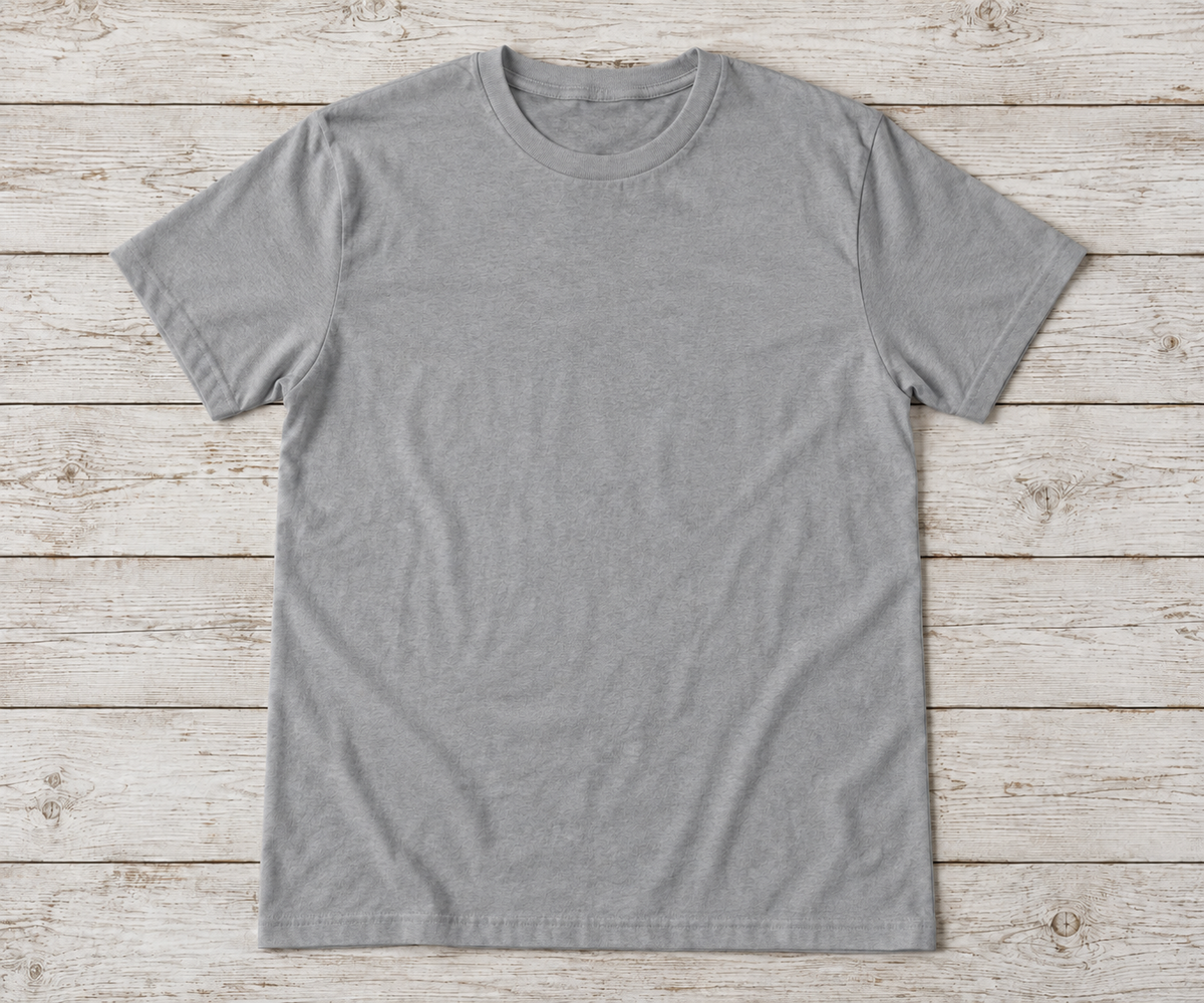 Grey short-sleeve crew-neck shirt; illustrative color mockup