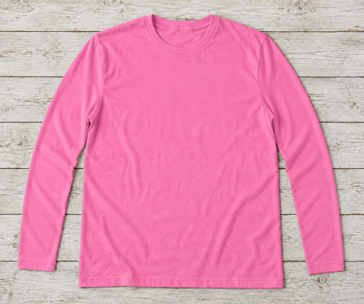 Pink long-sleeve crew-neck shirt; illustrative color mockup