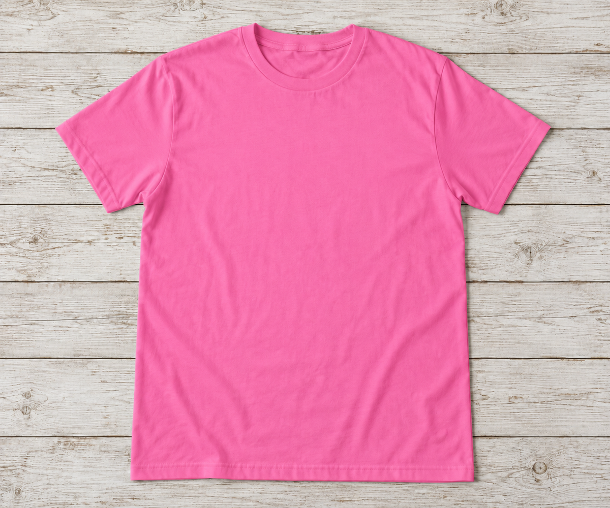 Pink short-sleeve crew-neck shirt; illustrative color mockup