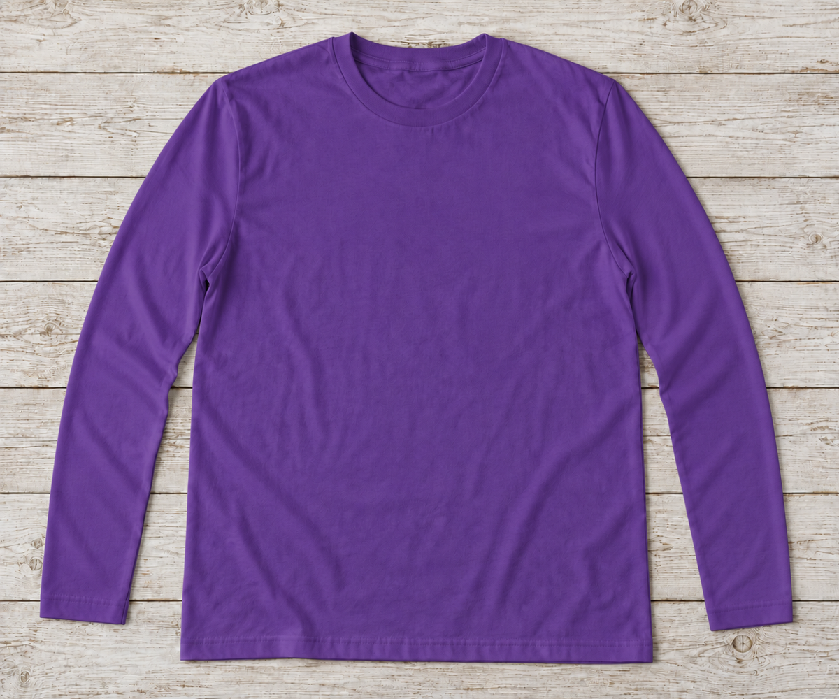 Purple long-sleeve crew-neck shirt; illustrative color mockup