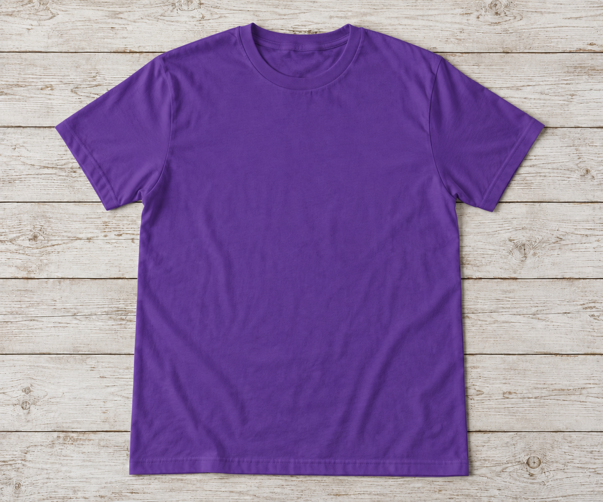 Purple short-sleeve crew-neck shirt; illustrative color mockup