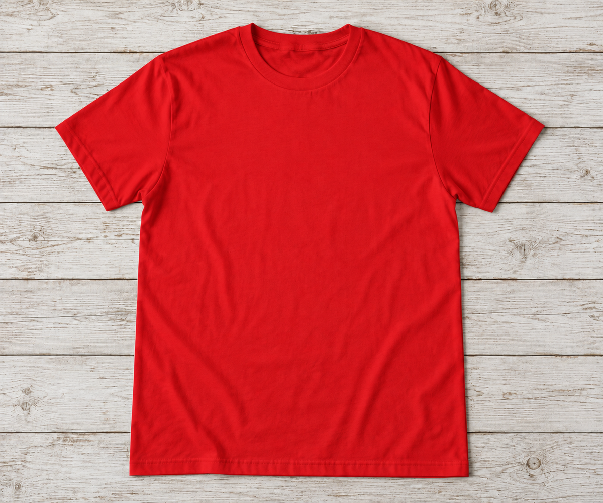 Red short-sleeve crew-neck shirt; illustrative color mockup
