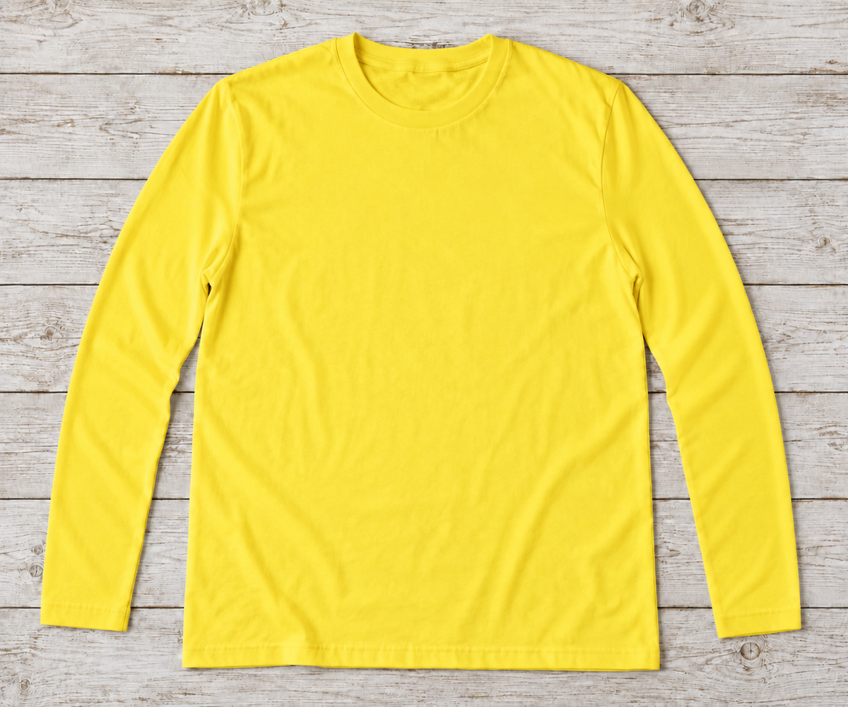 Yellow long-sleeve crew-neck shirt; illustrative color mockup